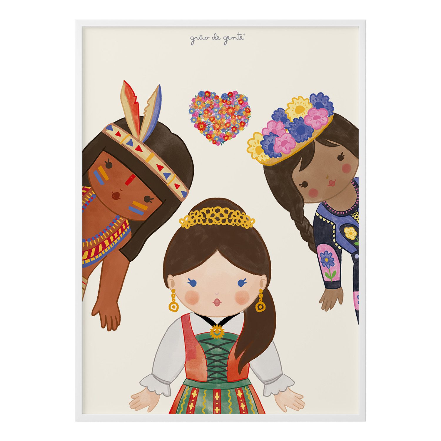 Quadro Meninas do Mundo Coração Florido 40x60cm 