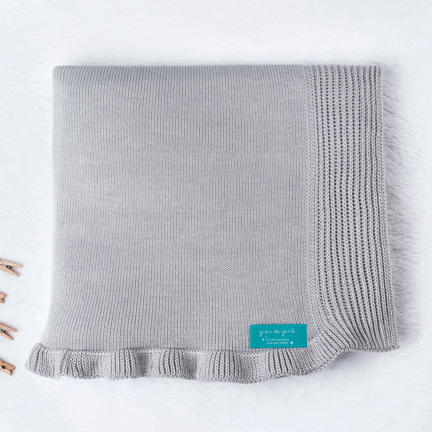 Manta Bebê Tricot Babado Rosé Nude 80cm