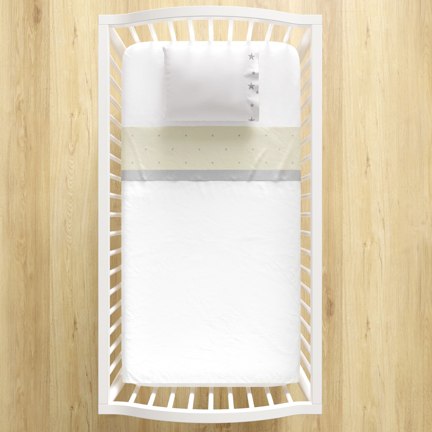 Jogo de Lençol Berço Estrelas Bege e Cinza 3 peças