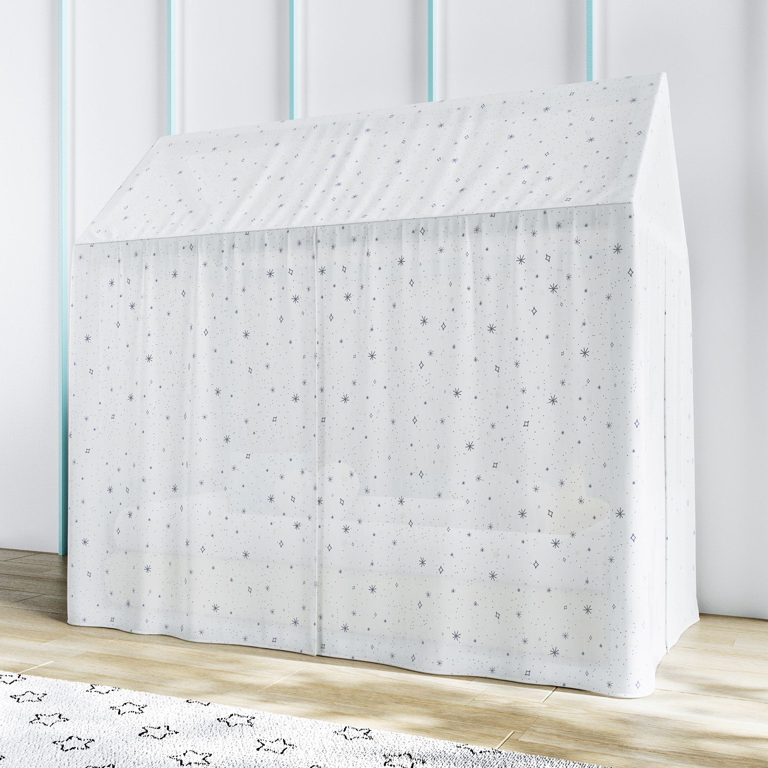 Cortina para Cama Casinha Montessoriana Branca Estrelas e Via Láctea