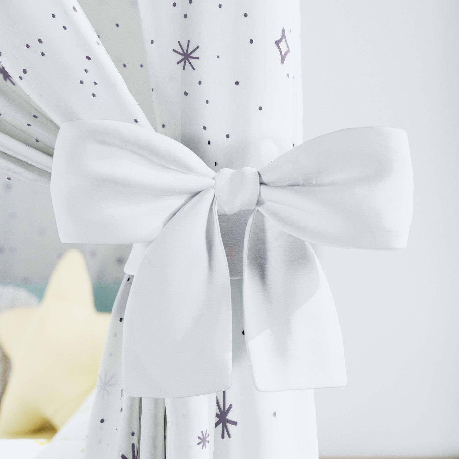 Cortina para Cama Casinha Montessoriana Branca Estrelas e Via Láctea