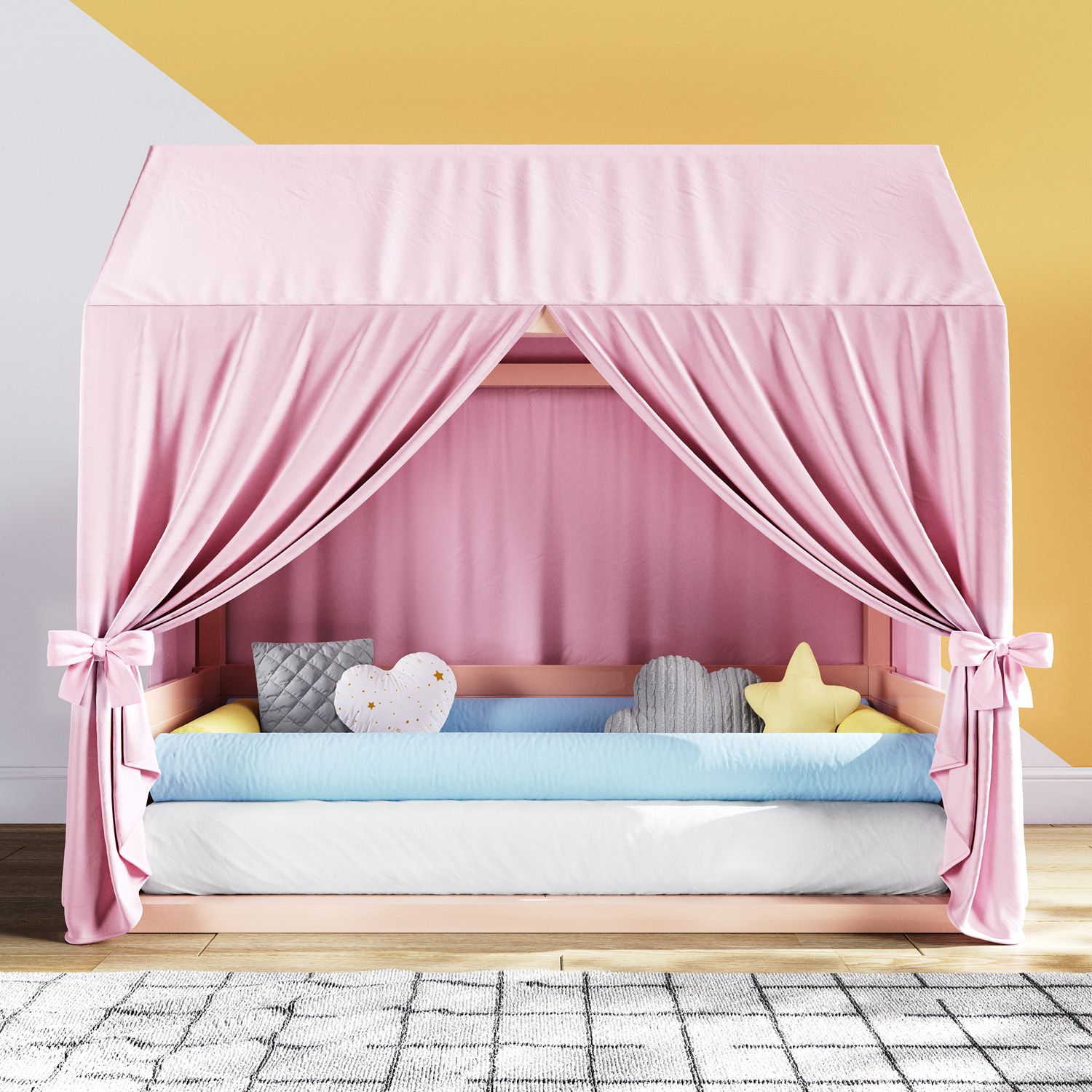 Cortina para Cama Casinha Montessoriana Rosa