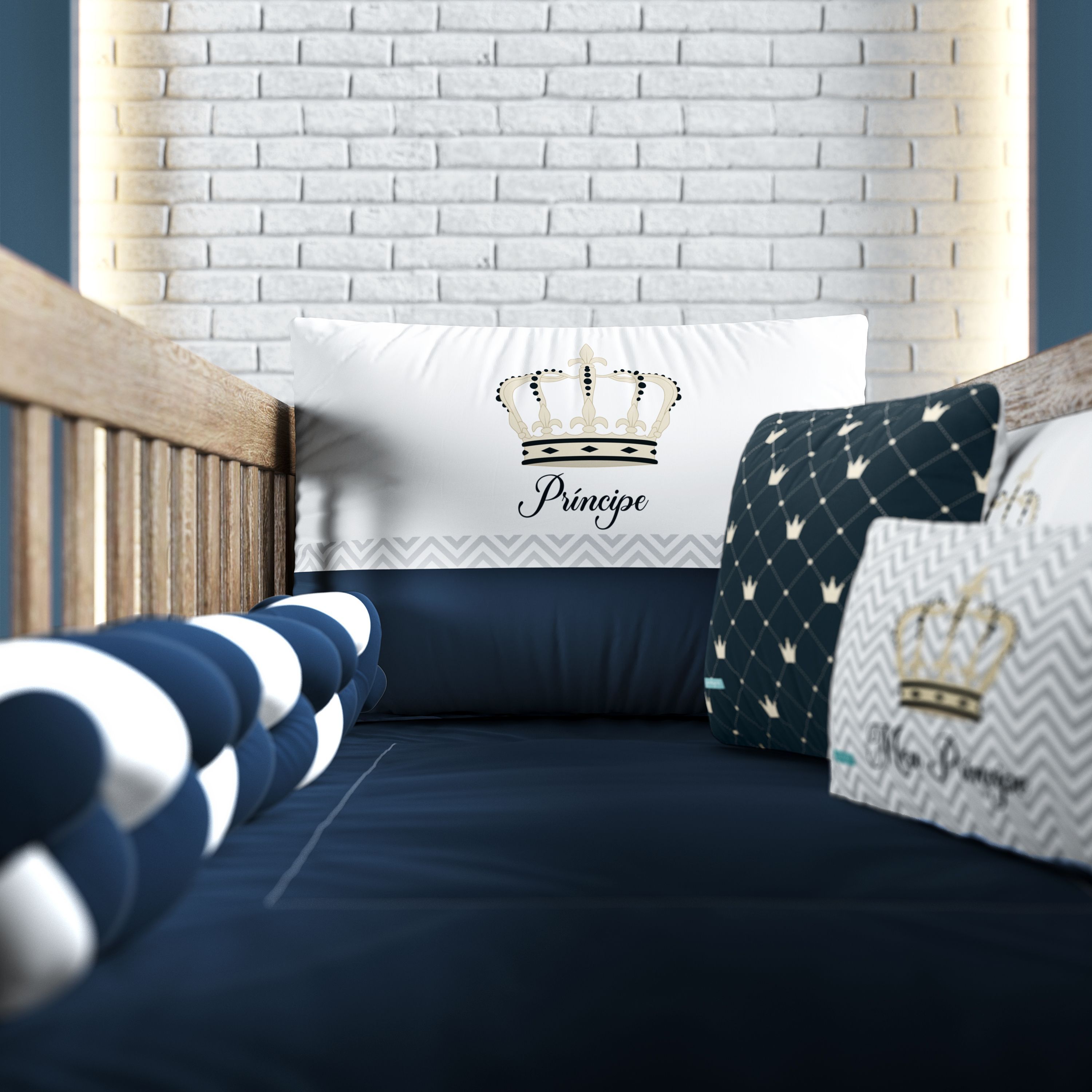 Kit Berço Trança Coroa Meu Príncipe Azul Marinho