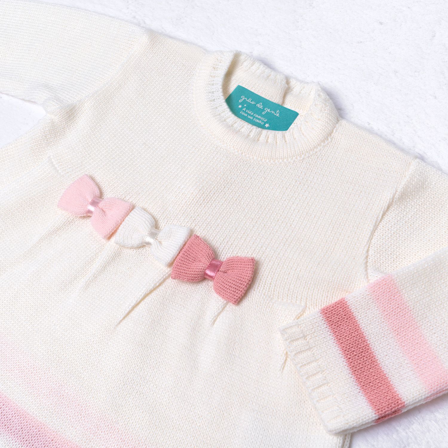 Saída Maternidade Tricot Vestido e Calça Navy Off White e Rosa 02 Peças