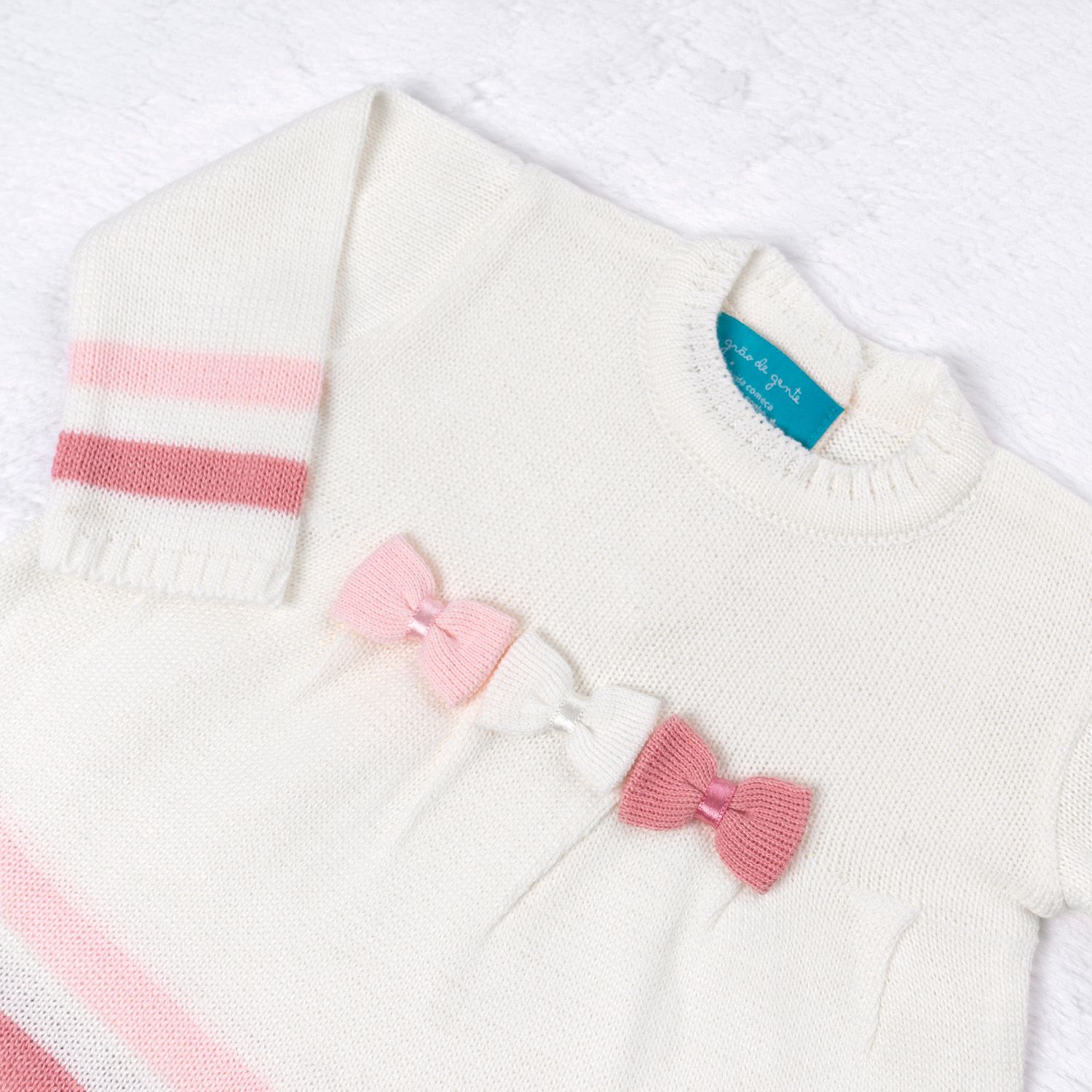 Saída Maternidade Tricot Vestido e Calça Navy Off White e Rosa 02 Peças