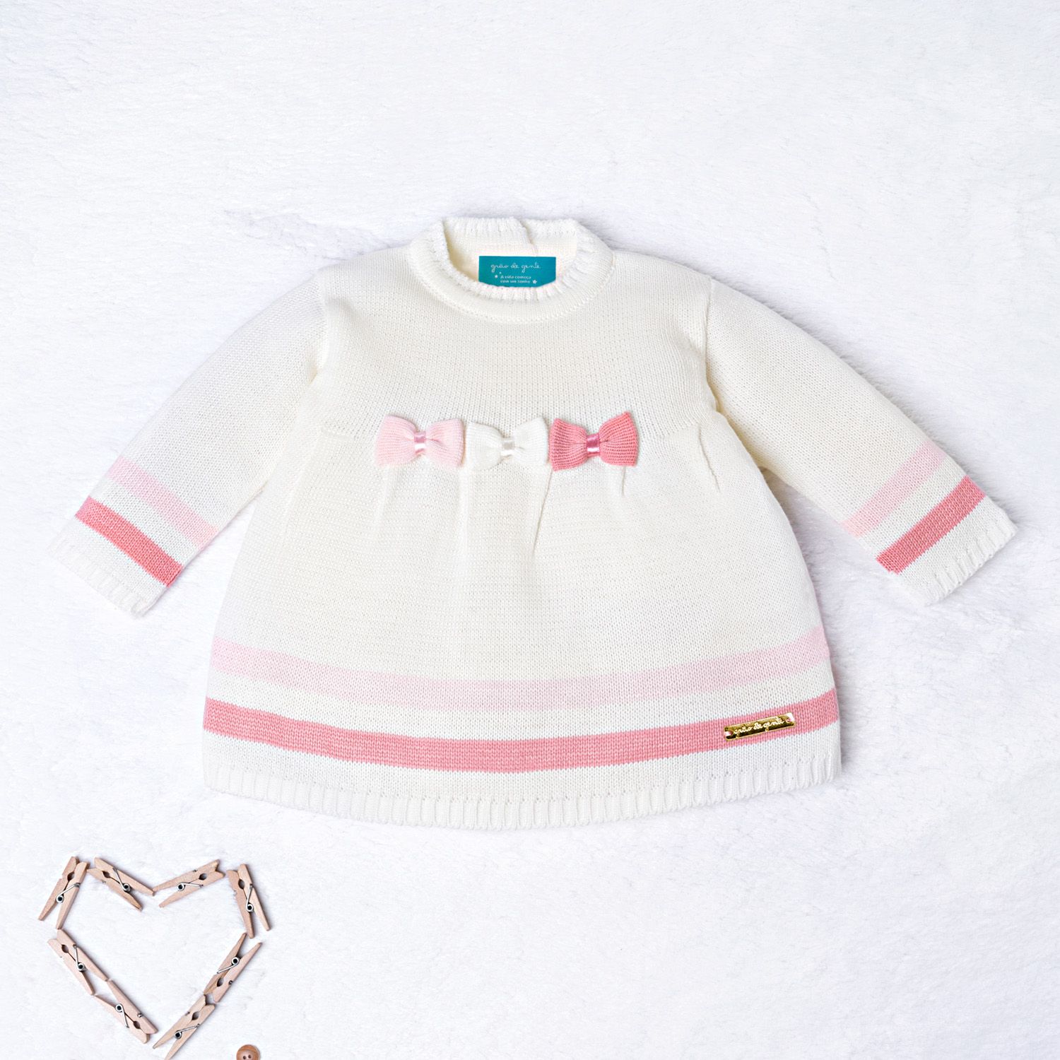 Saída Maternidade Tricot Vestido e Calça Navy Off White e Rosa 02 Peças