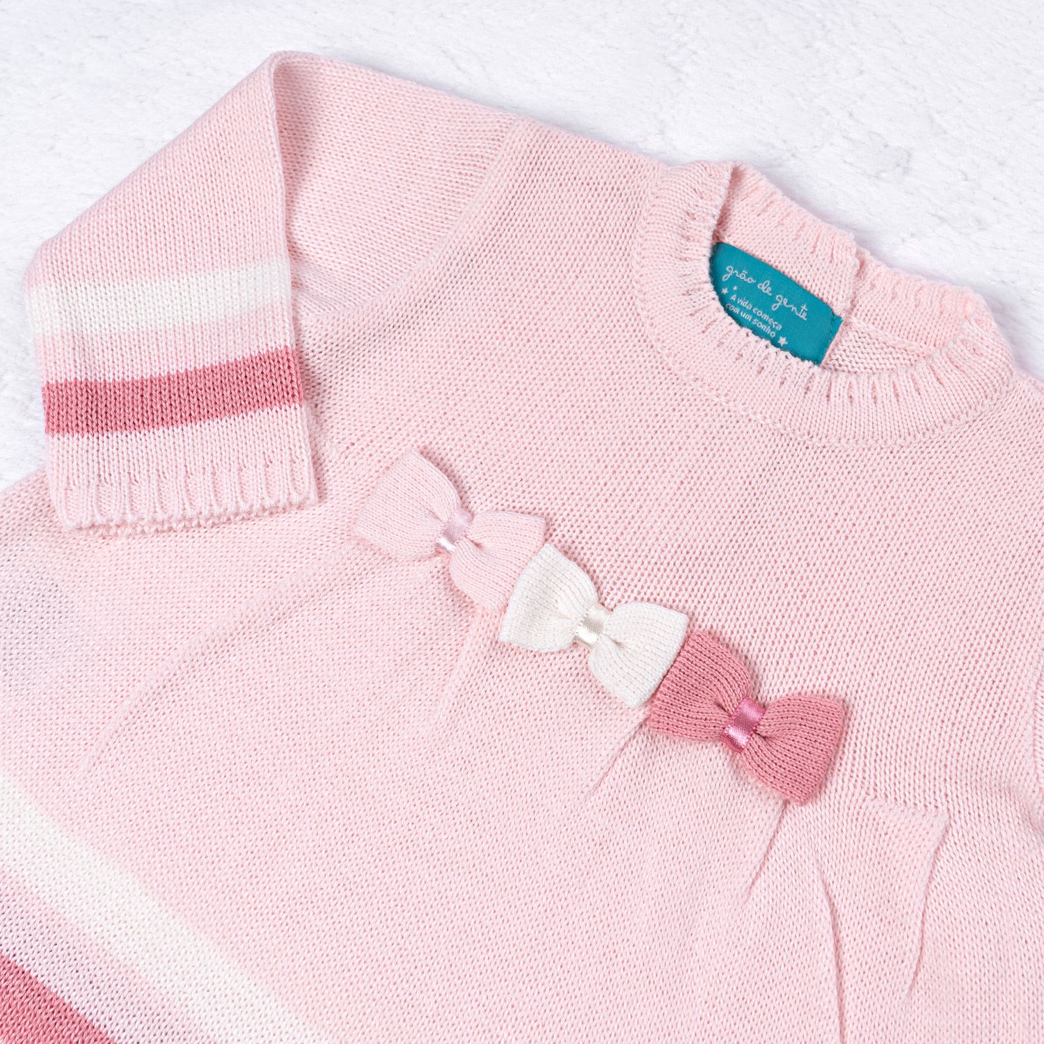 Saída Maternidade Tricot Vestido e Calça Navy Off White e Rosa 02 Peças