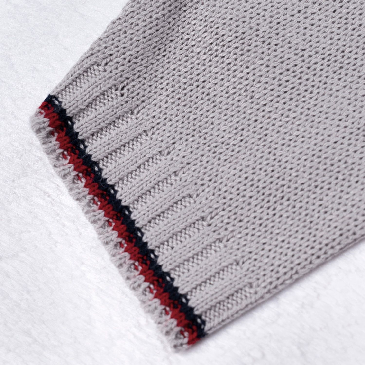 Conjunto Tricot Suéter e Calça Baseball Listras Bege e Azul Marinho 02 Peças