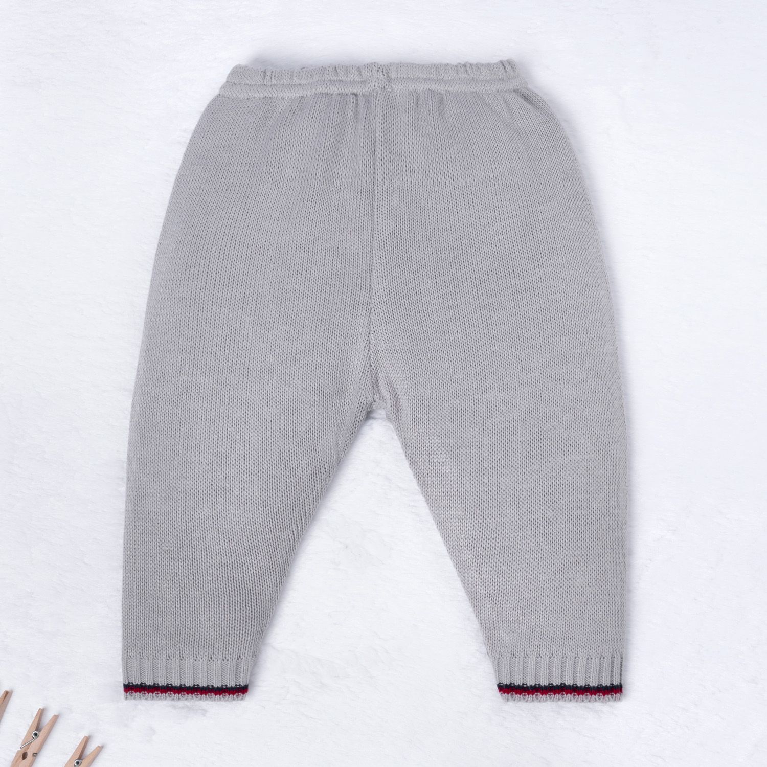 Conjunto Tricot Suéter e Calça Baseball Listras Bege e Azul Marinho 02 Peças