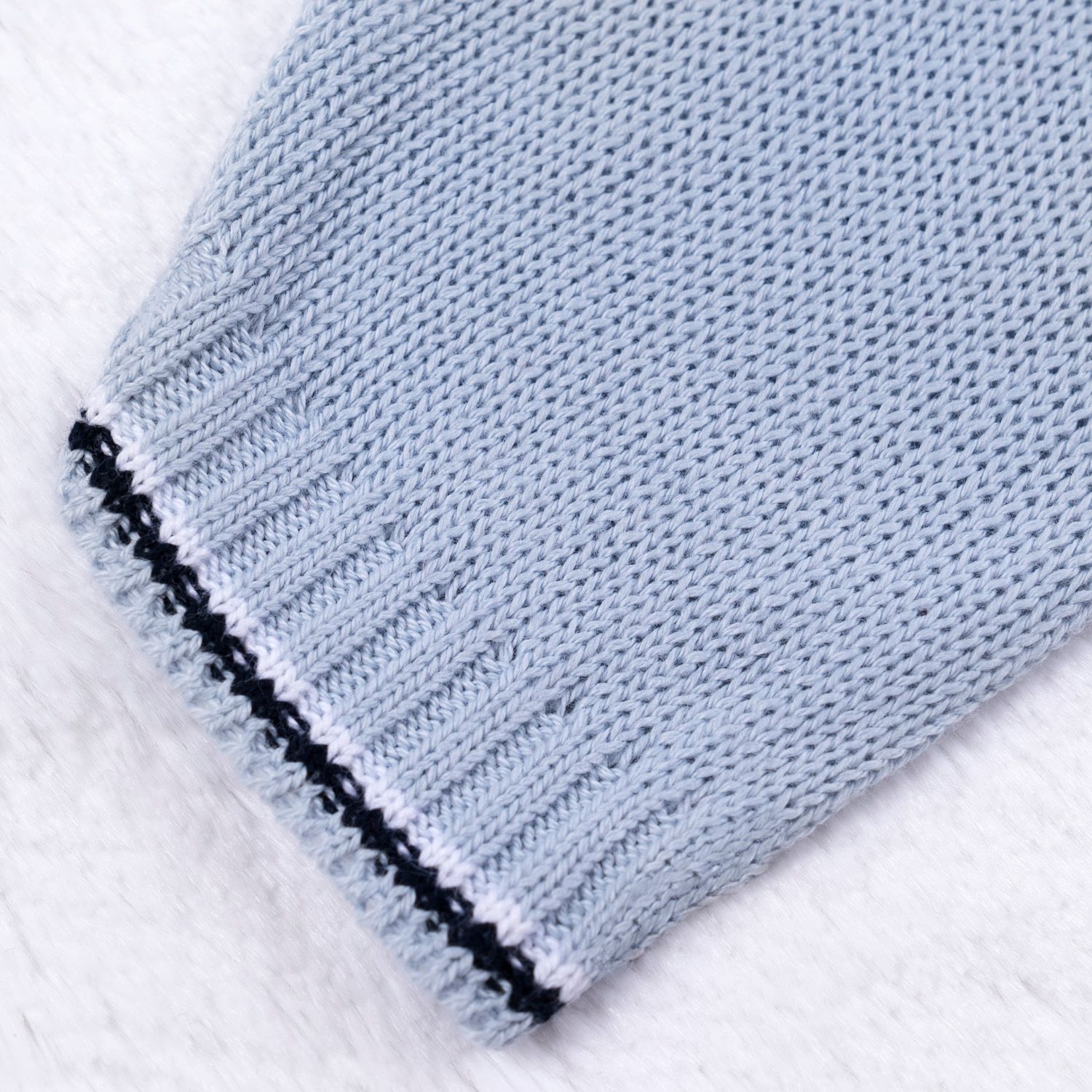 Conjunto Tricot Suéter e Calça Baseball Listras Bege e Azul Marinho 02 Peças