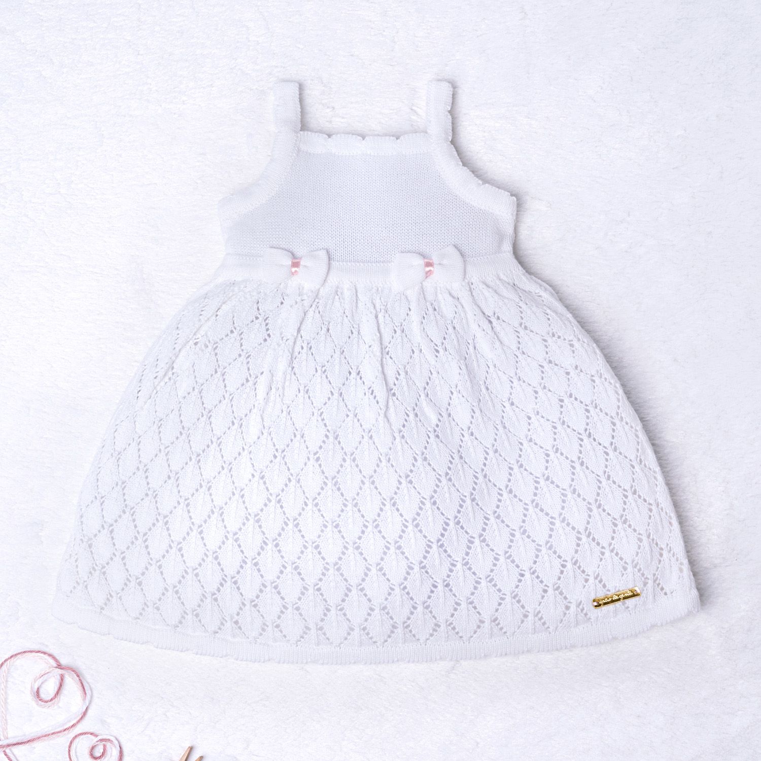 Vestido Tricot Vazado Laços Vermelho