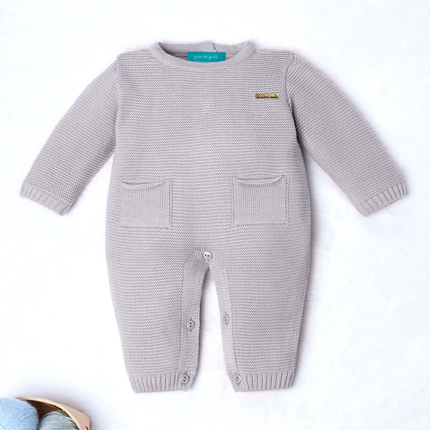 Macacão Tricot Bolsinhos Azul Marinho