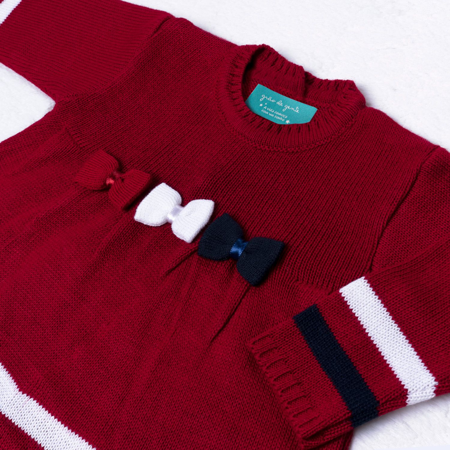 Saída Maternidade Tricot Vestido e Calça Navy Azul Marinho e Vermelho 03 Peças