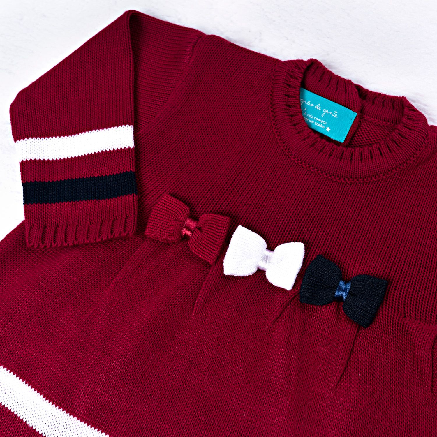 Saída Maternidade Tricot Vestido e Calça Navy Azul Marinho e Vermelho 03 Peças