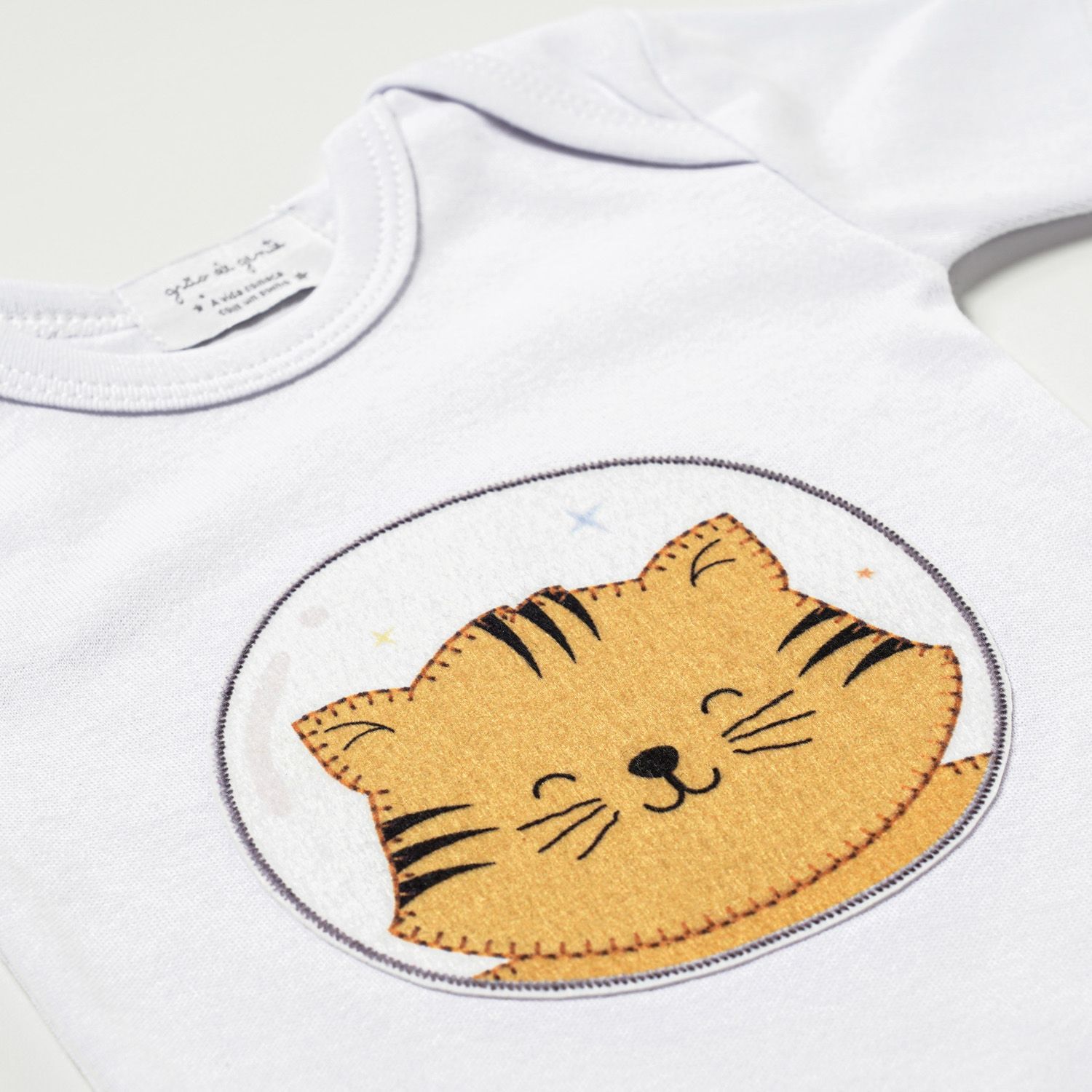 Body Manga Curta Gatinho Astronauta Tam P