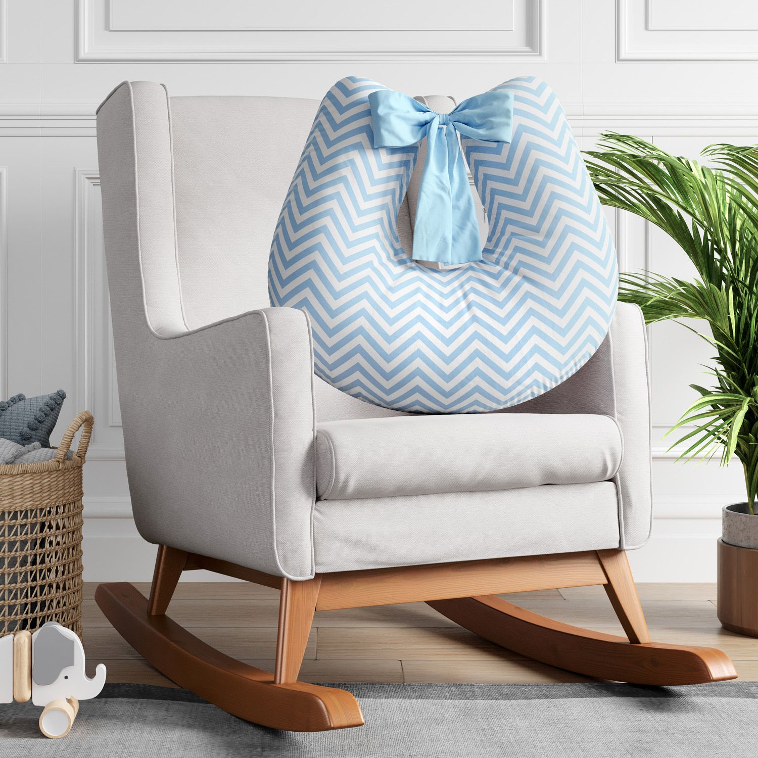 Almofada Amamentação Chevron Azul com Laço