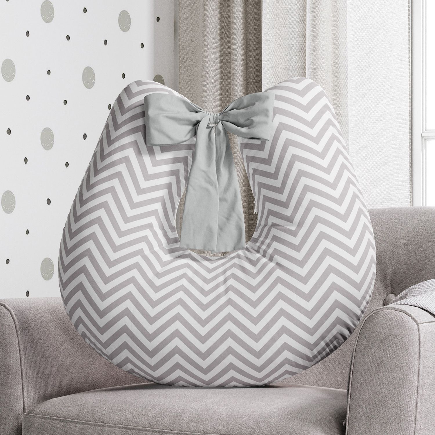 Almofada Amamentação Chevron Azul com Laço