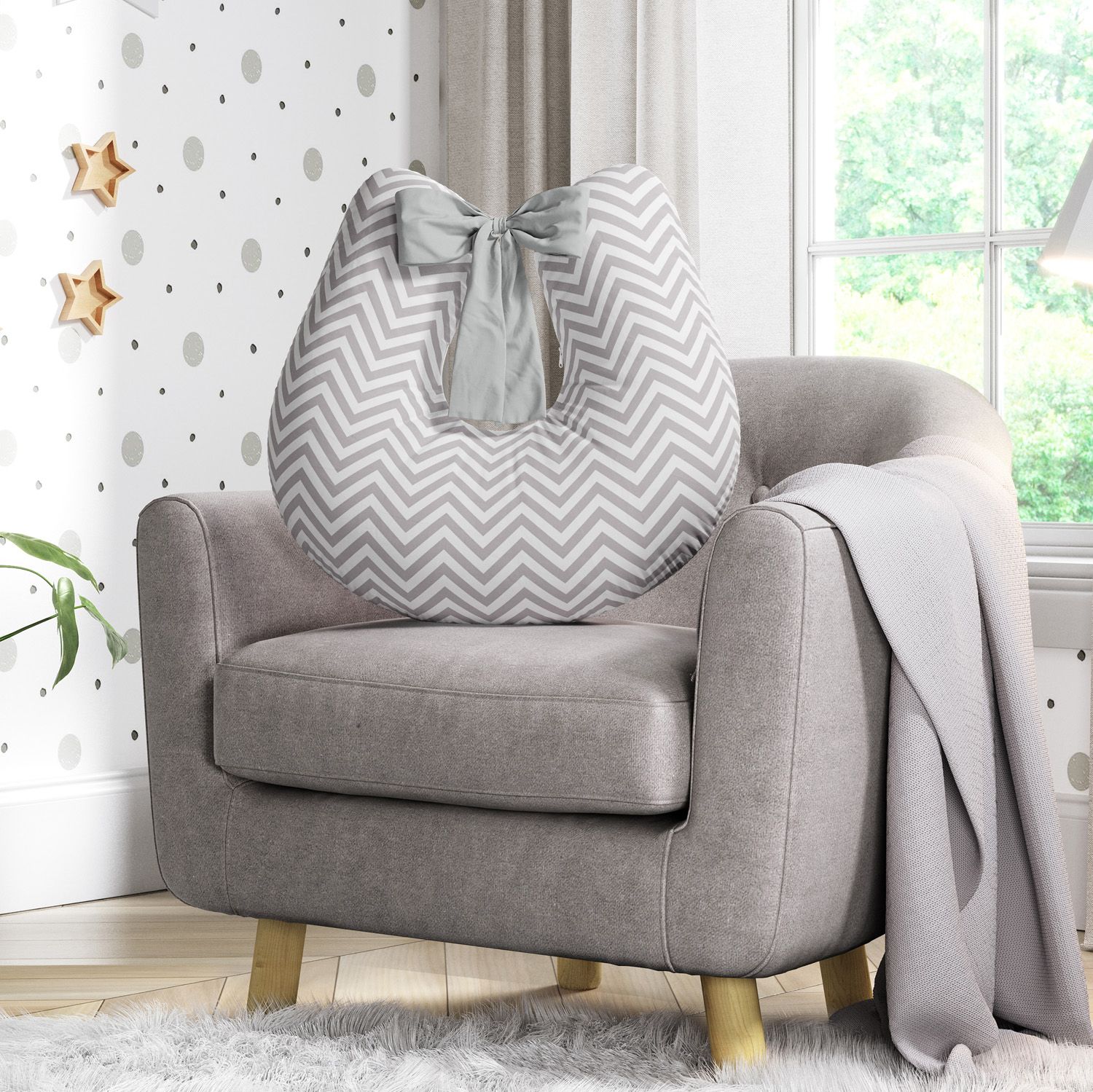 Almofada Amamentação Chevron Azul com Laço