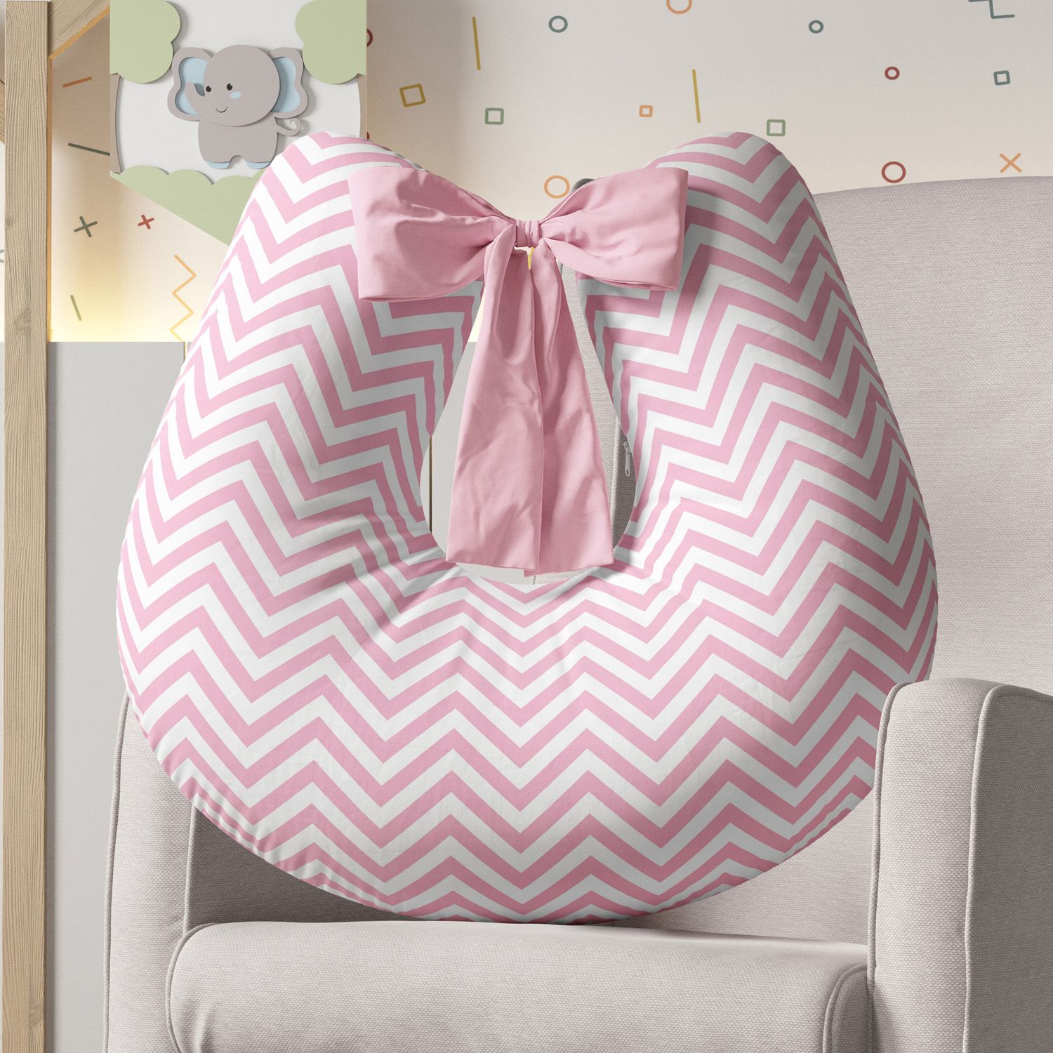 Almofada Amamentação Chevron Azul com Laço