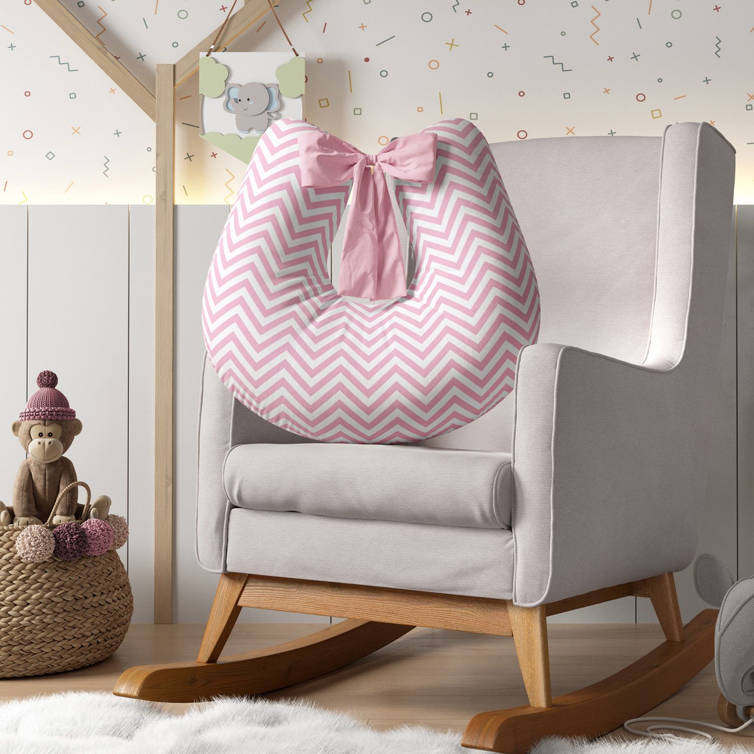 Almofada Amamentação Chevron Azul com Laço