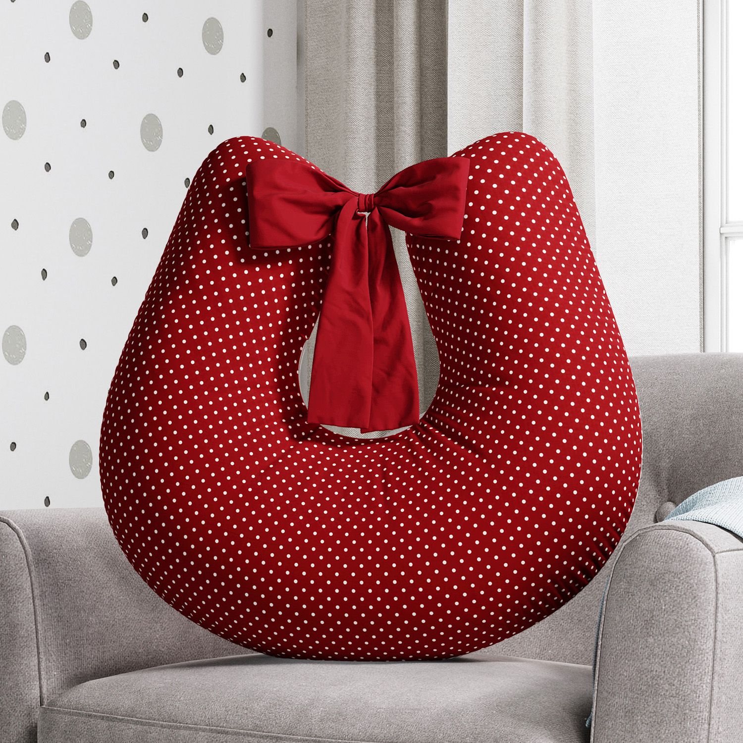 Almofada Amamentação Mini Poá Azul com Laço