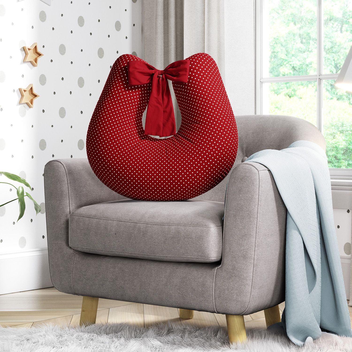 Almofada Amamentação Mini Poá Azul com Laço