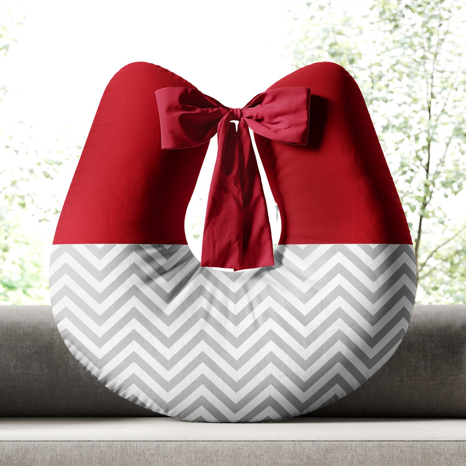 Almofada Amamentação Vermelho Chevron com Laço