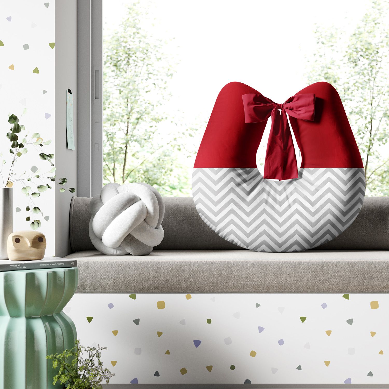 Almofada Amamentação Vermelho Chevron com Laço