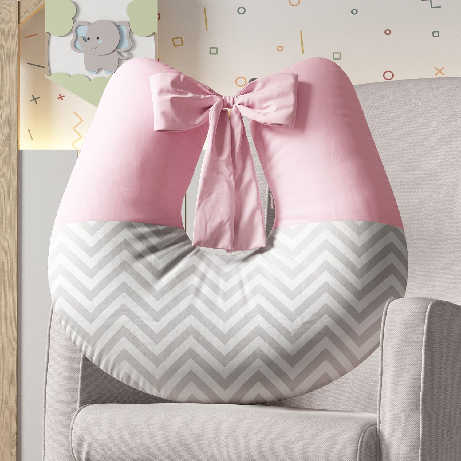 Almofada Amamentação Vermelho Chevron com Laço