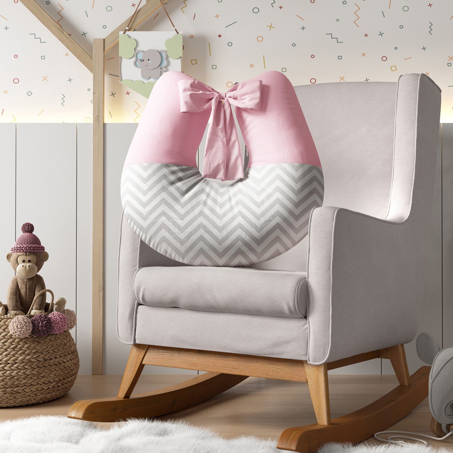 Almofada Amamentação Vermelho Chevron com Laço