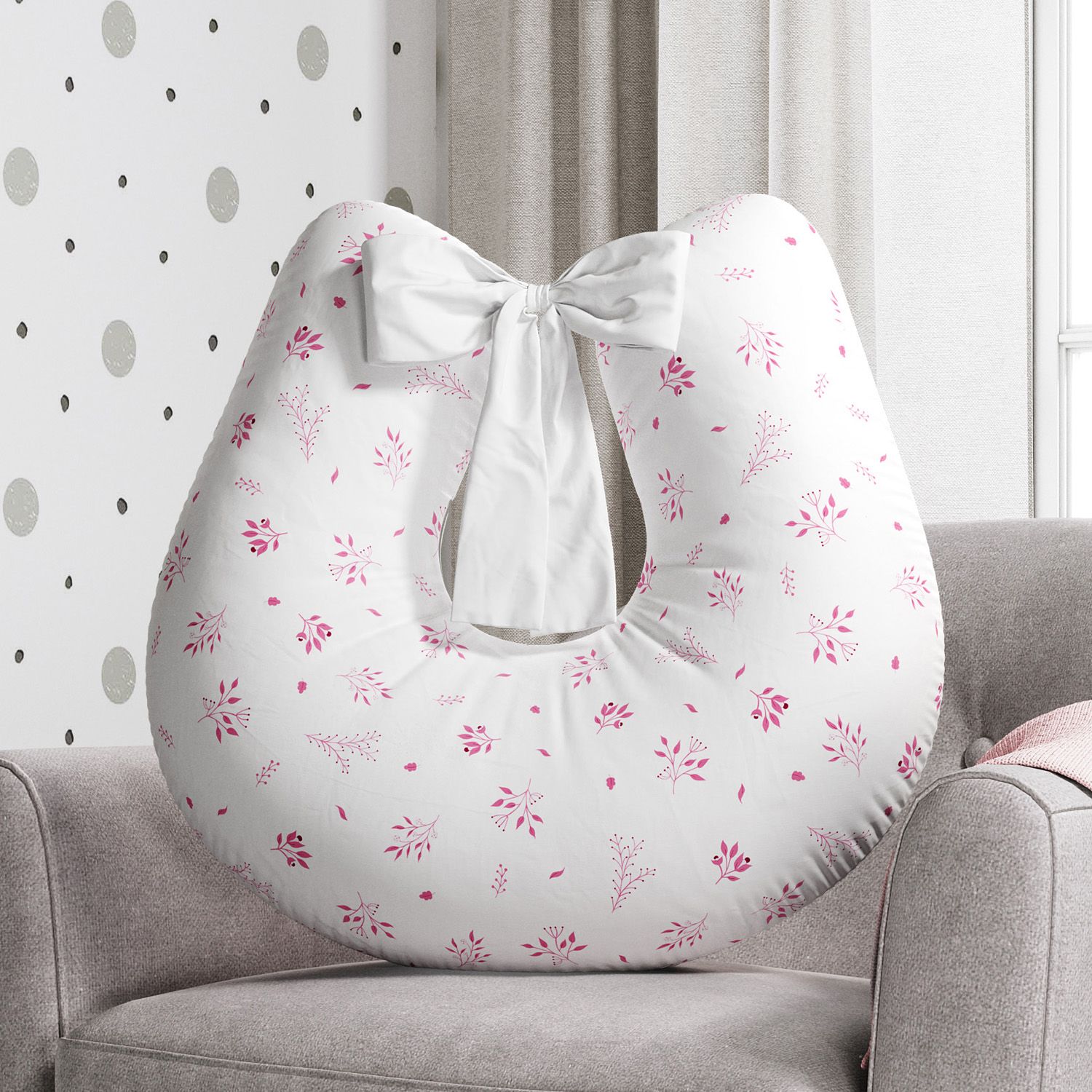 Almofada Amamentação Floral Bosque Encantado Rosa com Laço