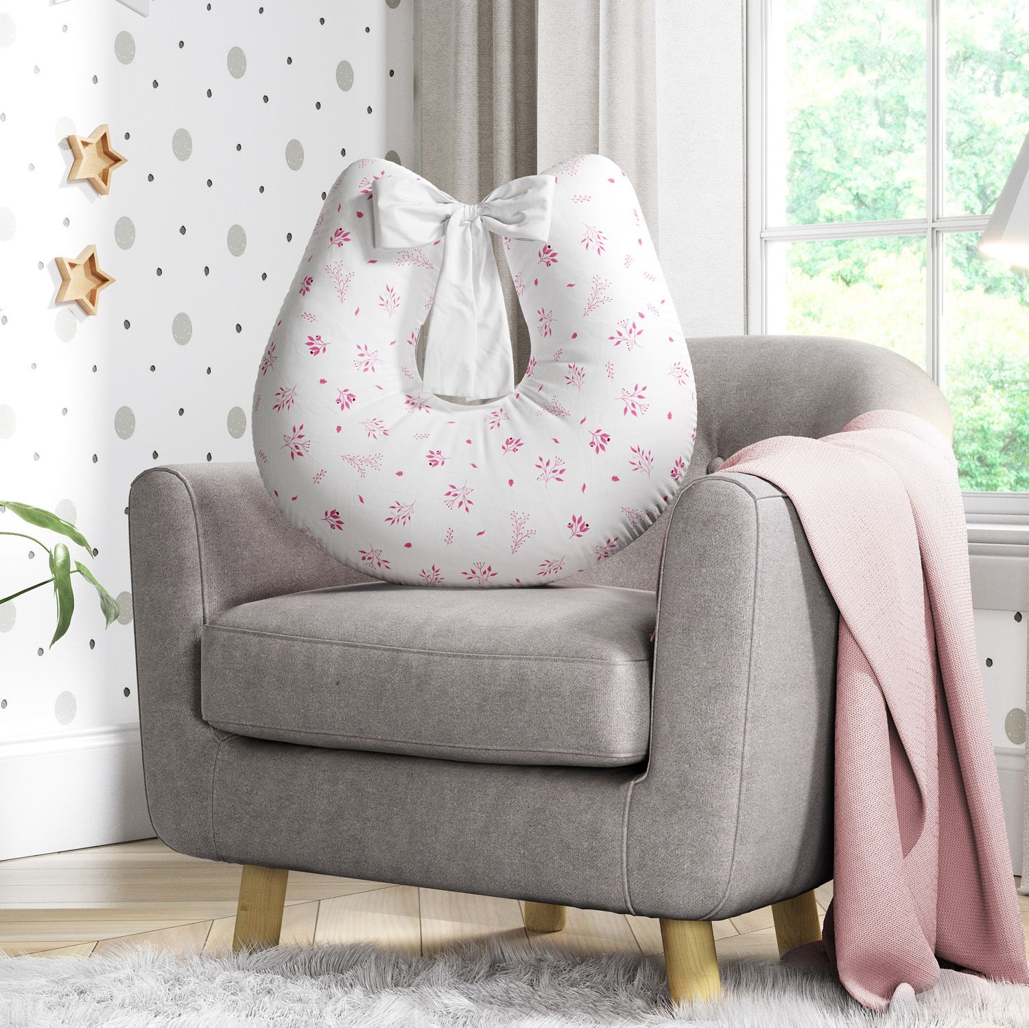 Almofada Amamentação Floral Bosque Encantado Rosa com Laço