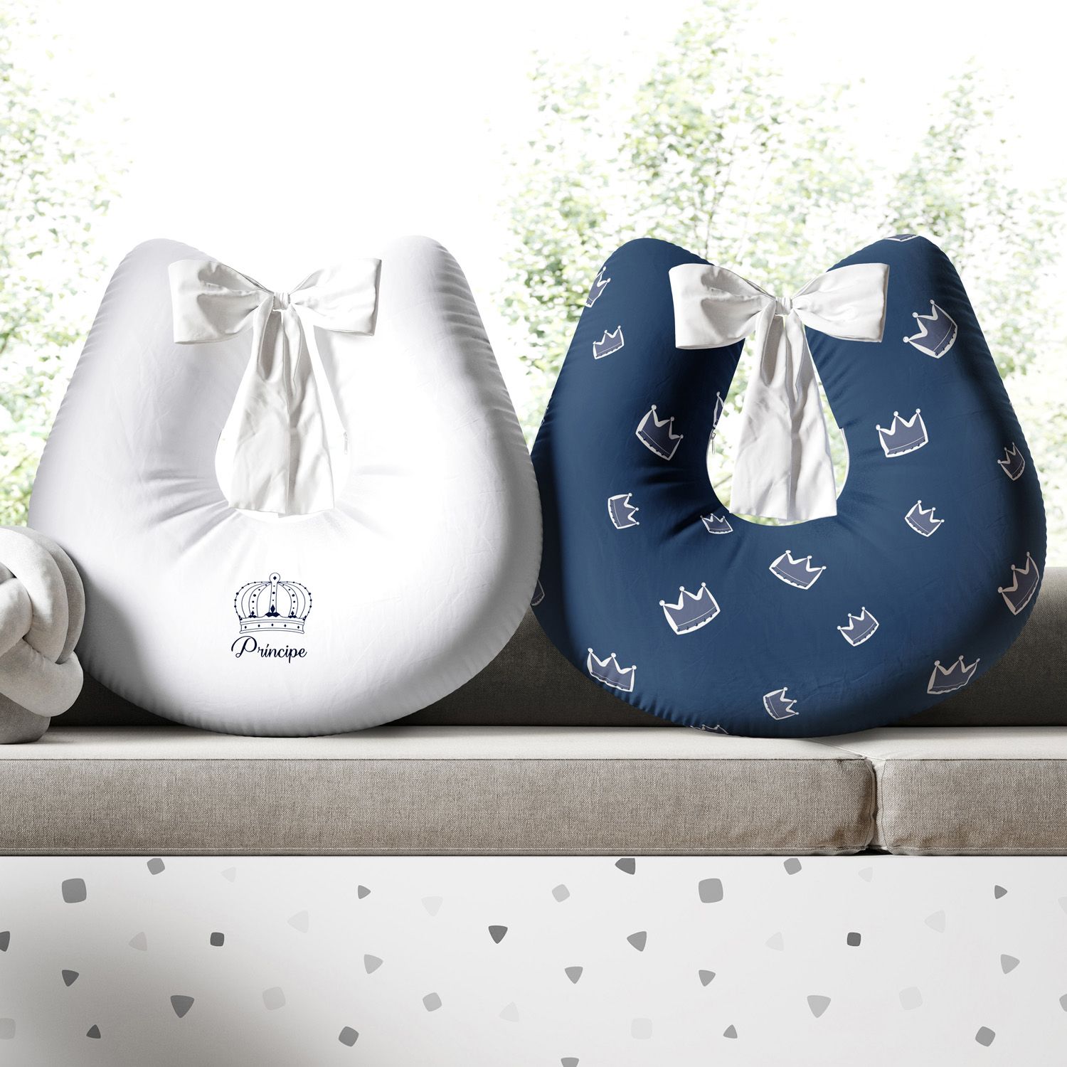 Almofada Amamentação Menino Príncipe Azul Frente e Verso com Laço