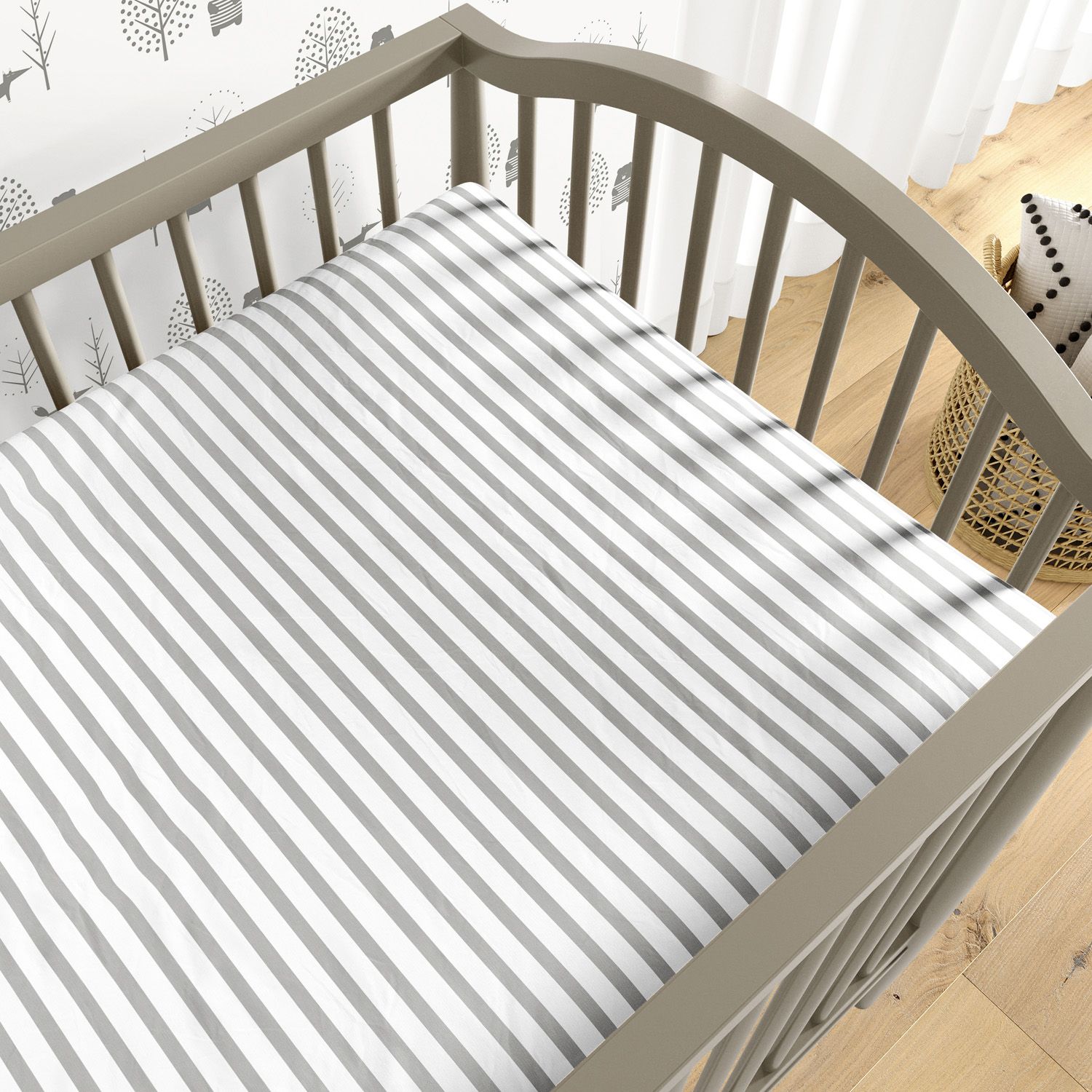 Lençol Berço com Elástico Listra Cinza
