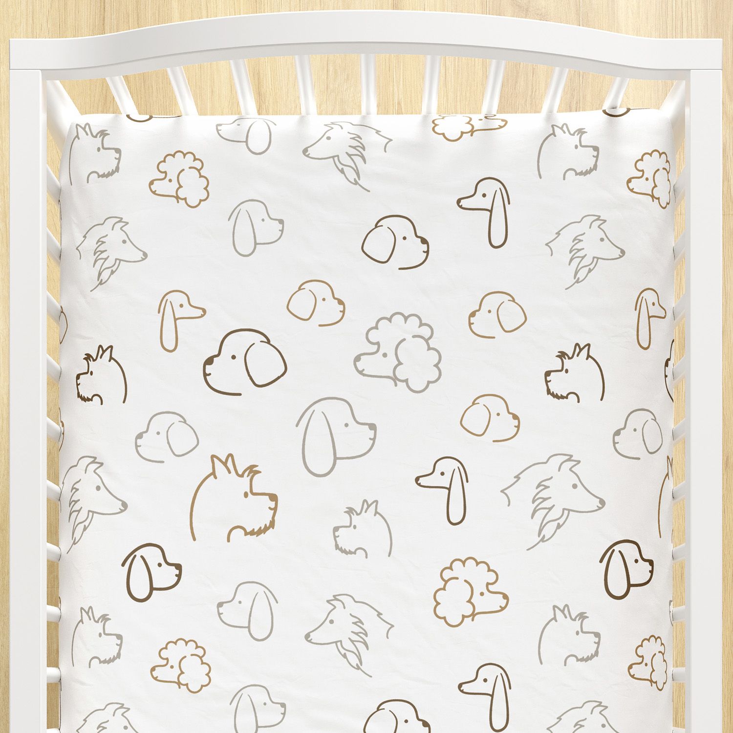 Lençol Berço com Elástico Cachorrinhos Cinza e Bege