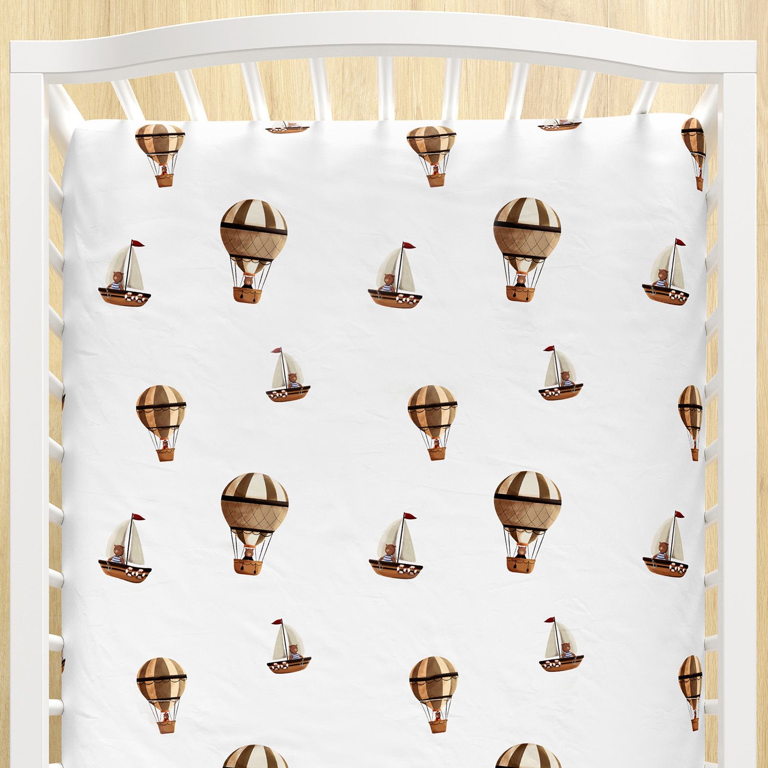 Lençol Berço com Elástico Teddy Pelo Mundo Barco e Balão