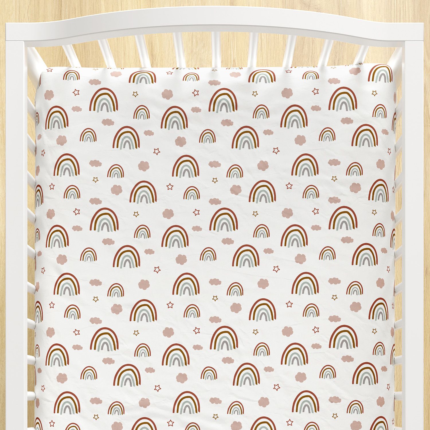 Lençol Berço com Elástico Arco-íris, Nuvem e Estrelinha Boho