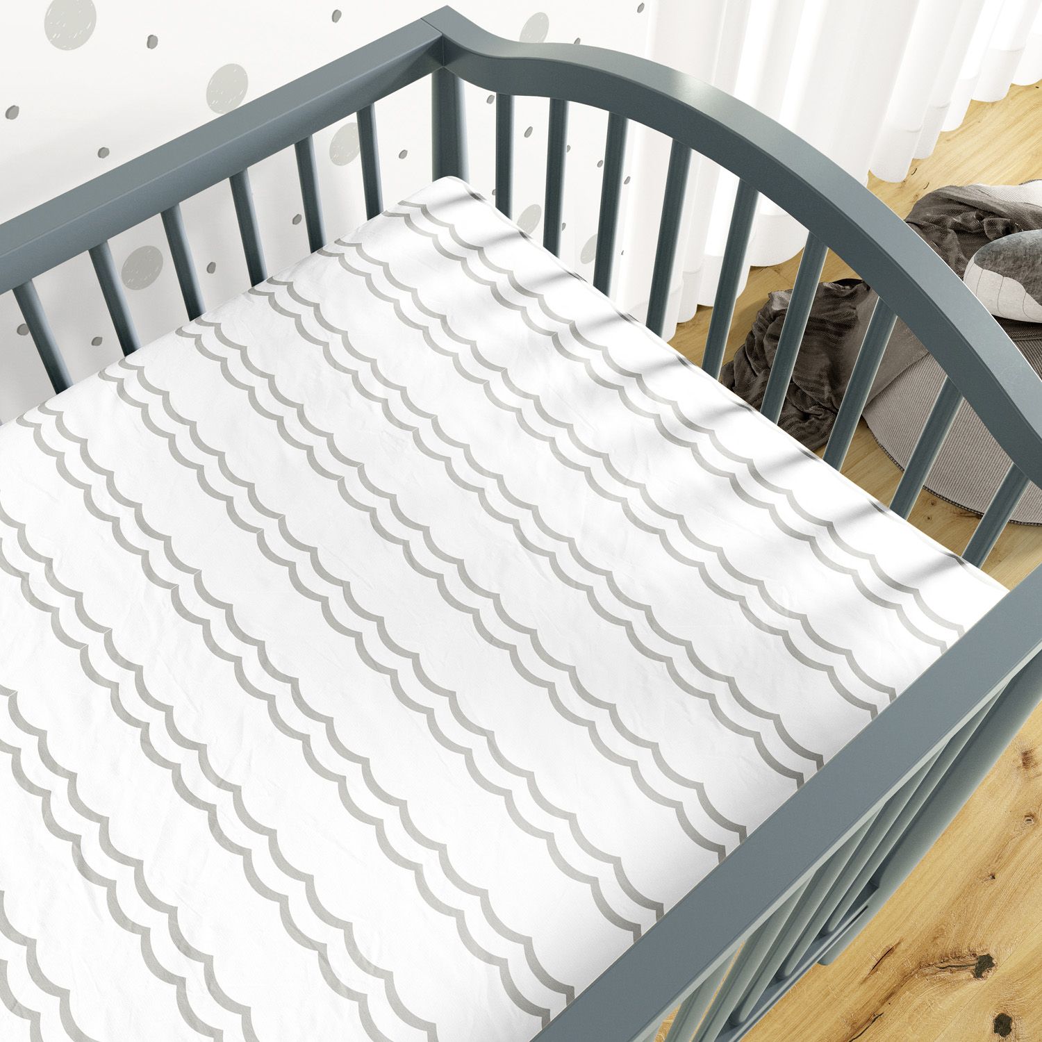 Lençol Berço com Elástico Ondinha Cinza