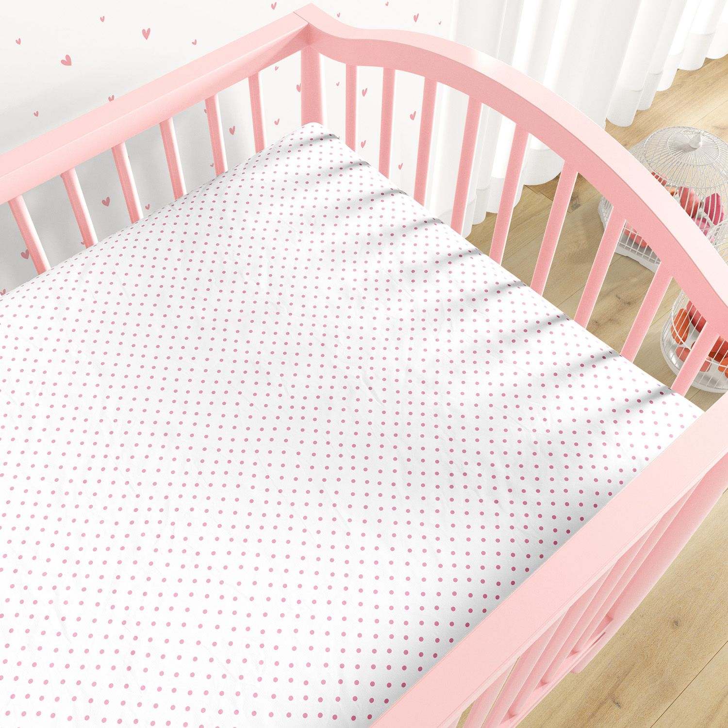 Lençol Berço com Elástico Petit Poá Branco e Rosa