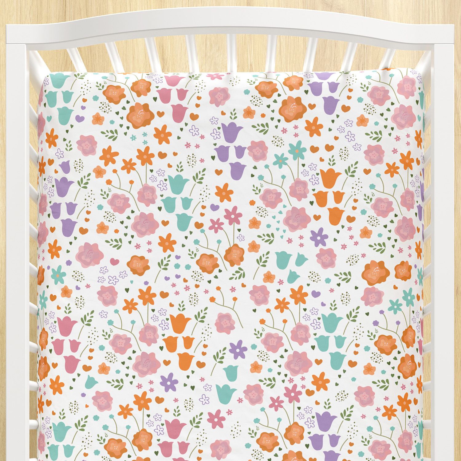 Lençol Berço com Elástico Buquê de Flores Colorido
