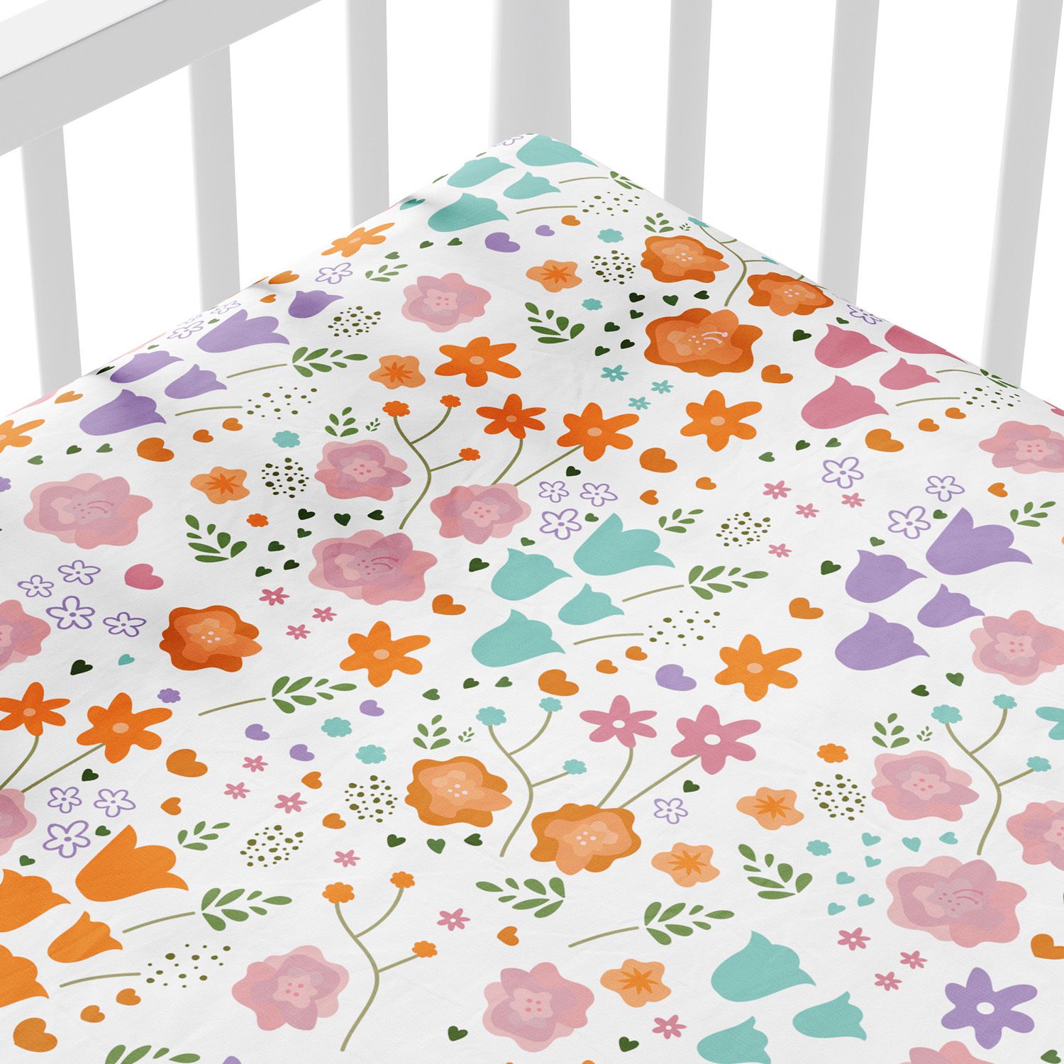 Lençol Berço com Elástico Buquê de Flores Colorido