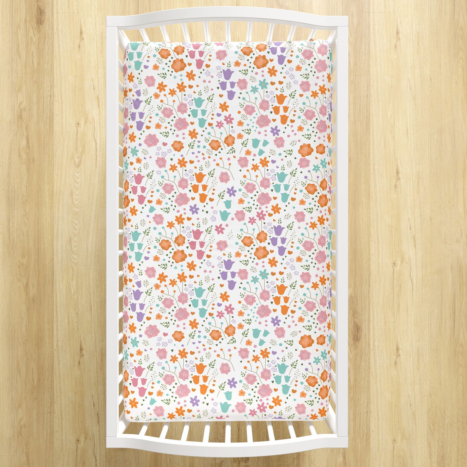 Lençol Berço com Elástico Buquê de Flores Colorido