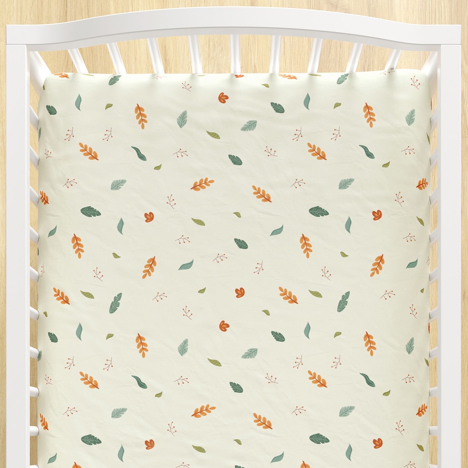 Lençol Berço com Elástico Folhas e Raminhos