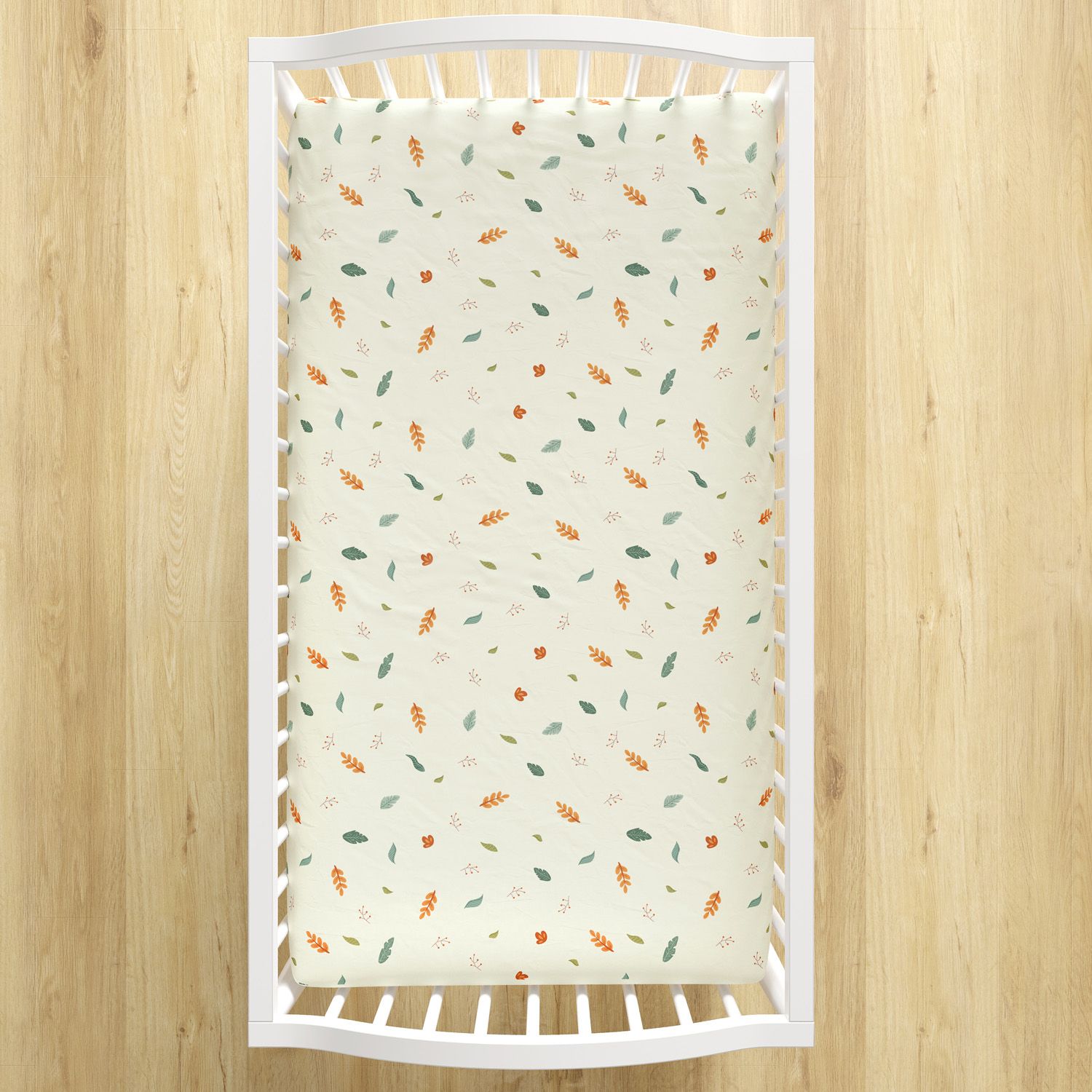 Lençol Berço com Elástico Folhas e Raminhos