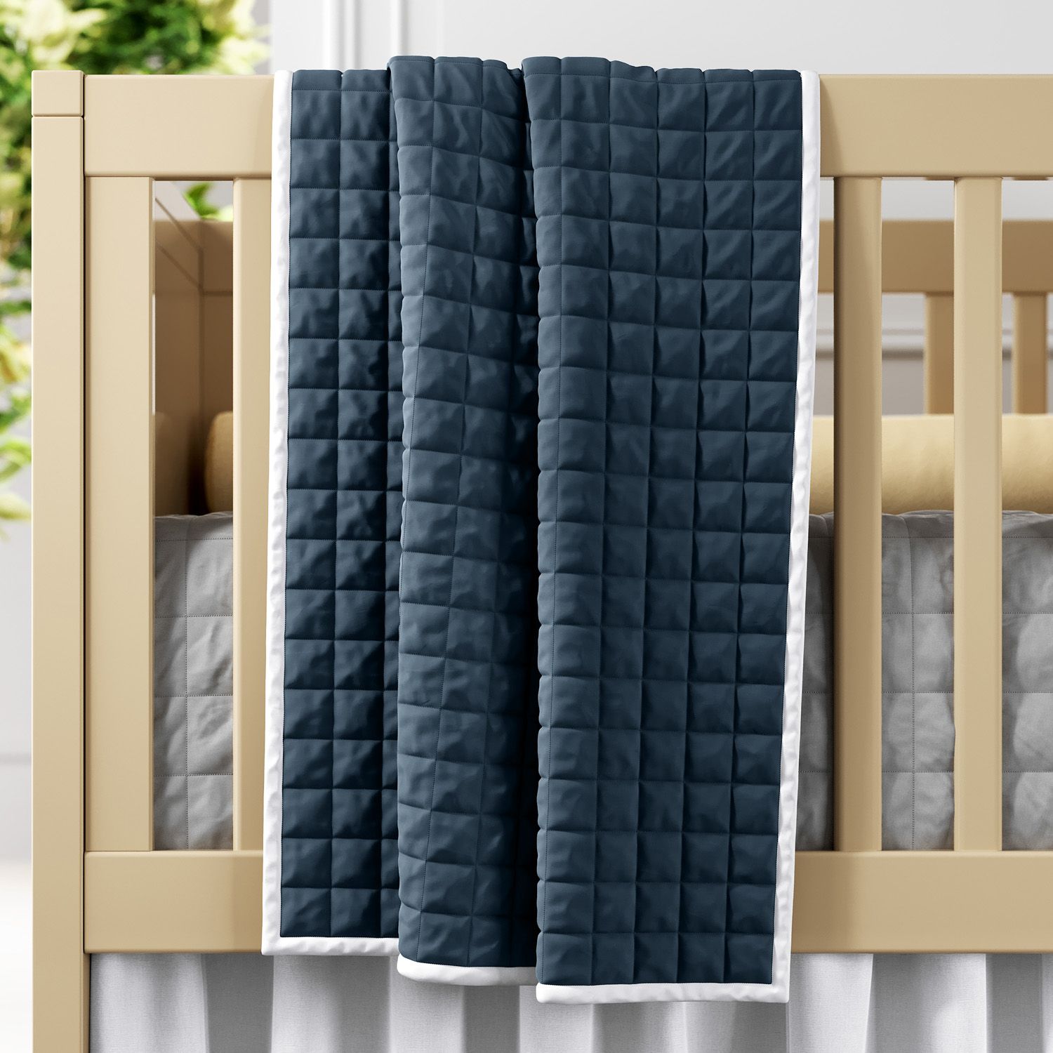 Edredom de Berço Matelassê Quadriculado Azul e Branco