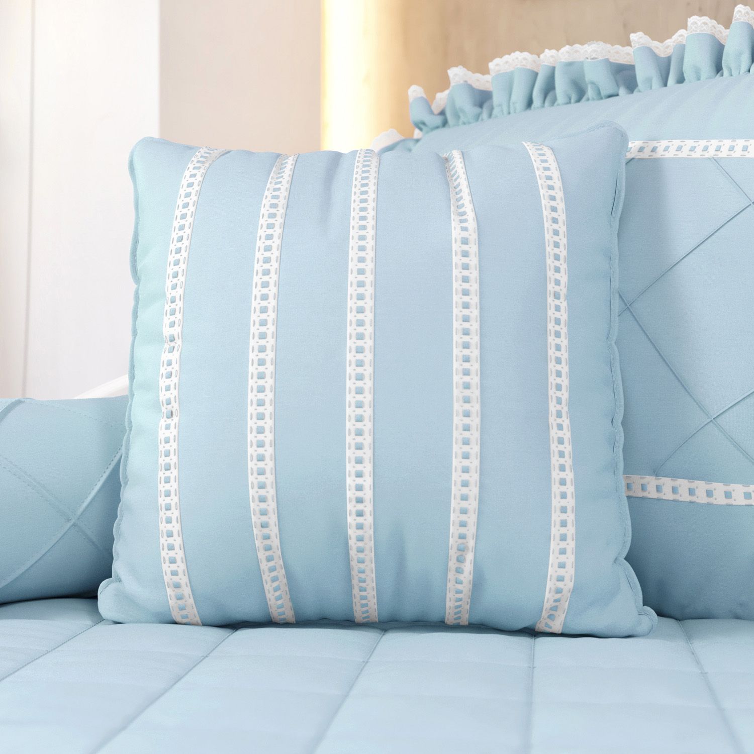 Almofada Listras Branco Clássico 38cm