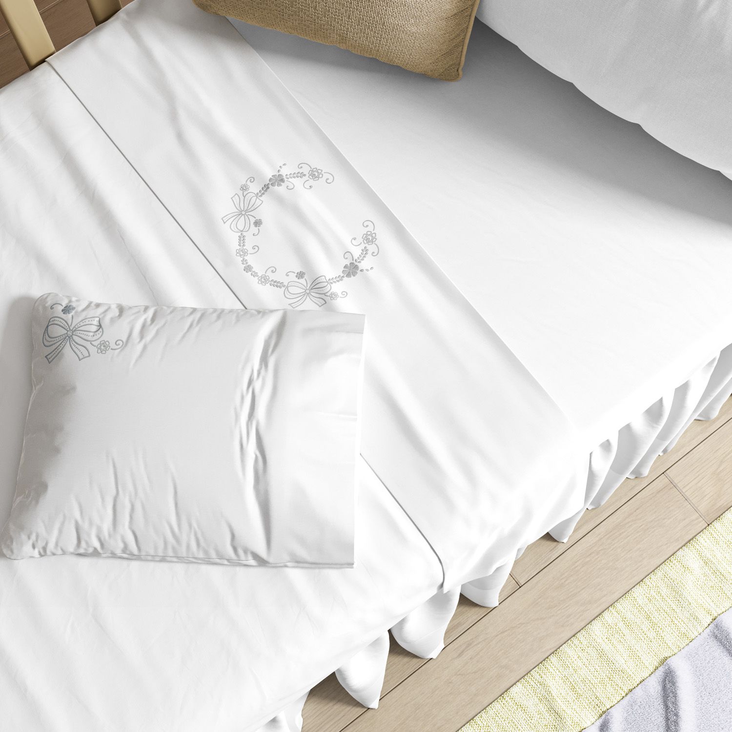 Kit Berço Arabesco Branco e Dourado