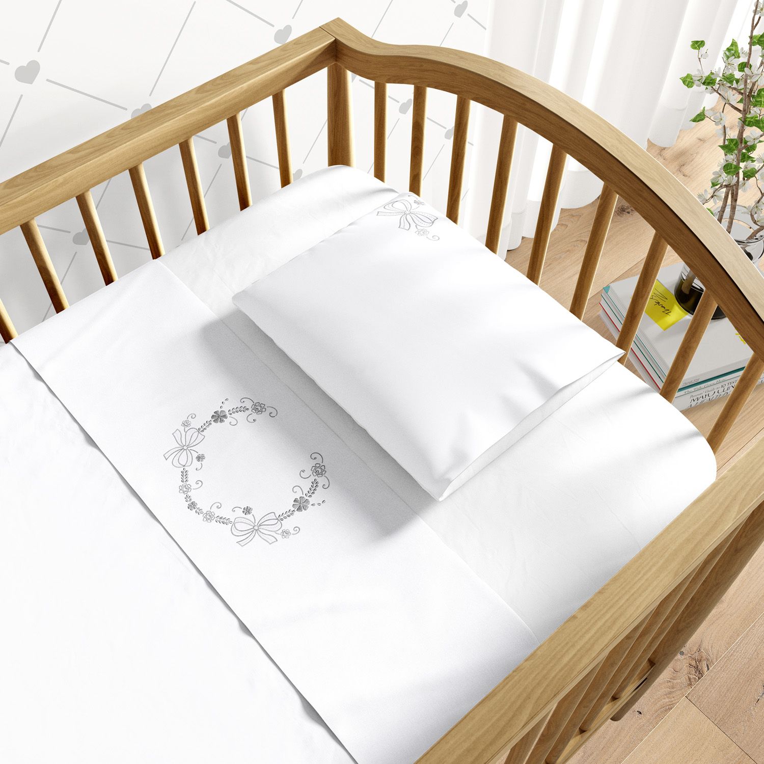 Jogo de Lençol Berço Arabesco Prata 3 peças