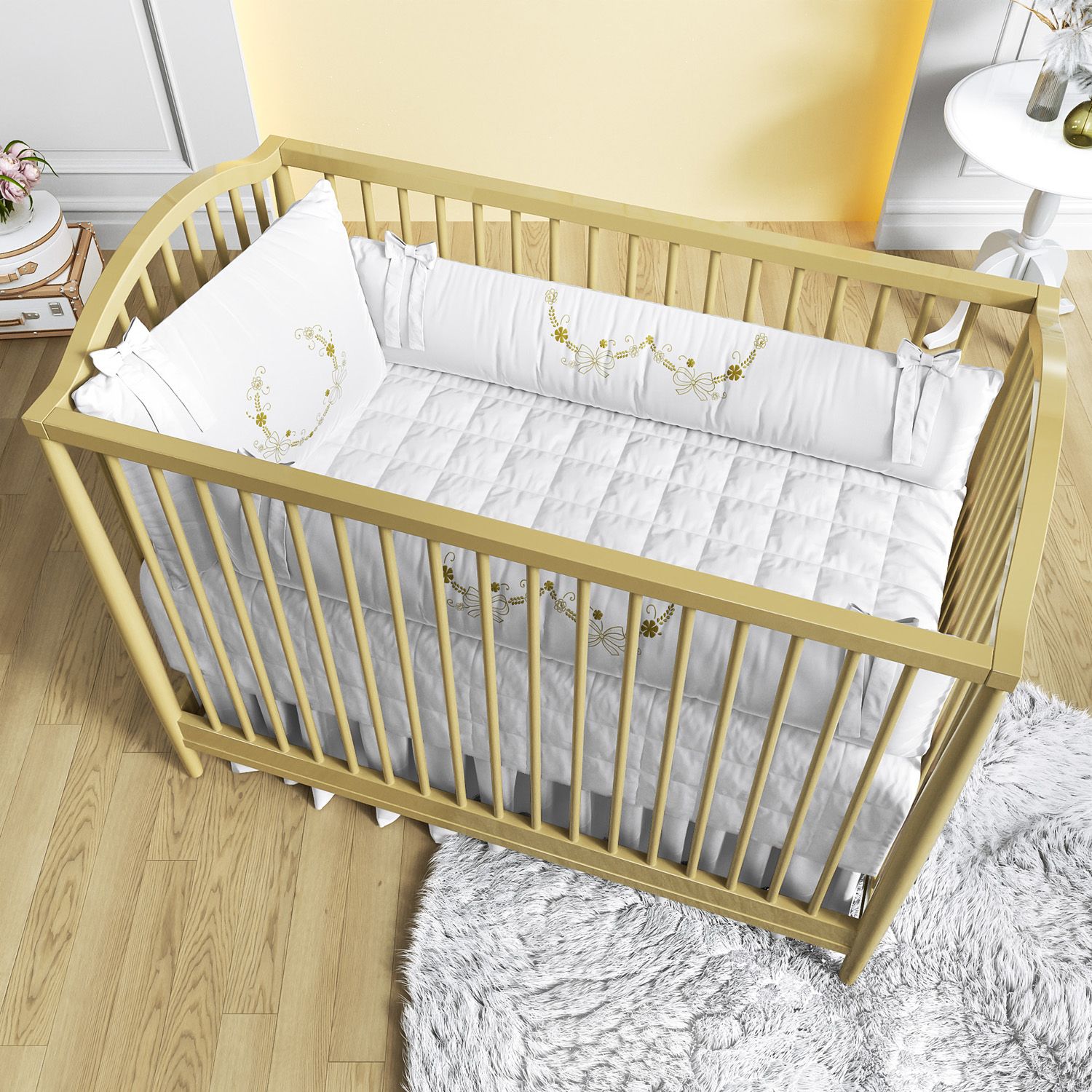 Kit Berço Arabesco Branco e Dourado