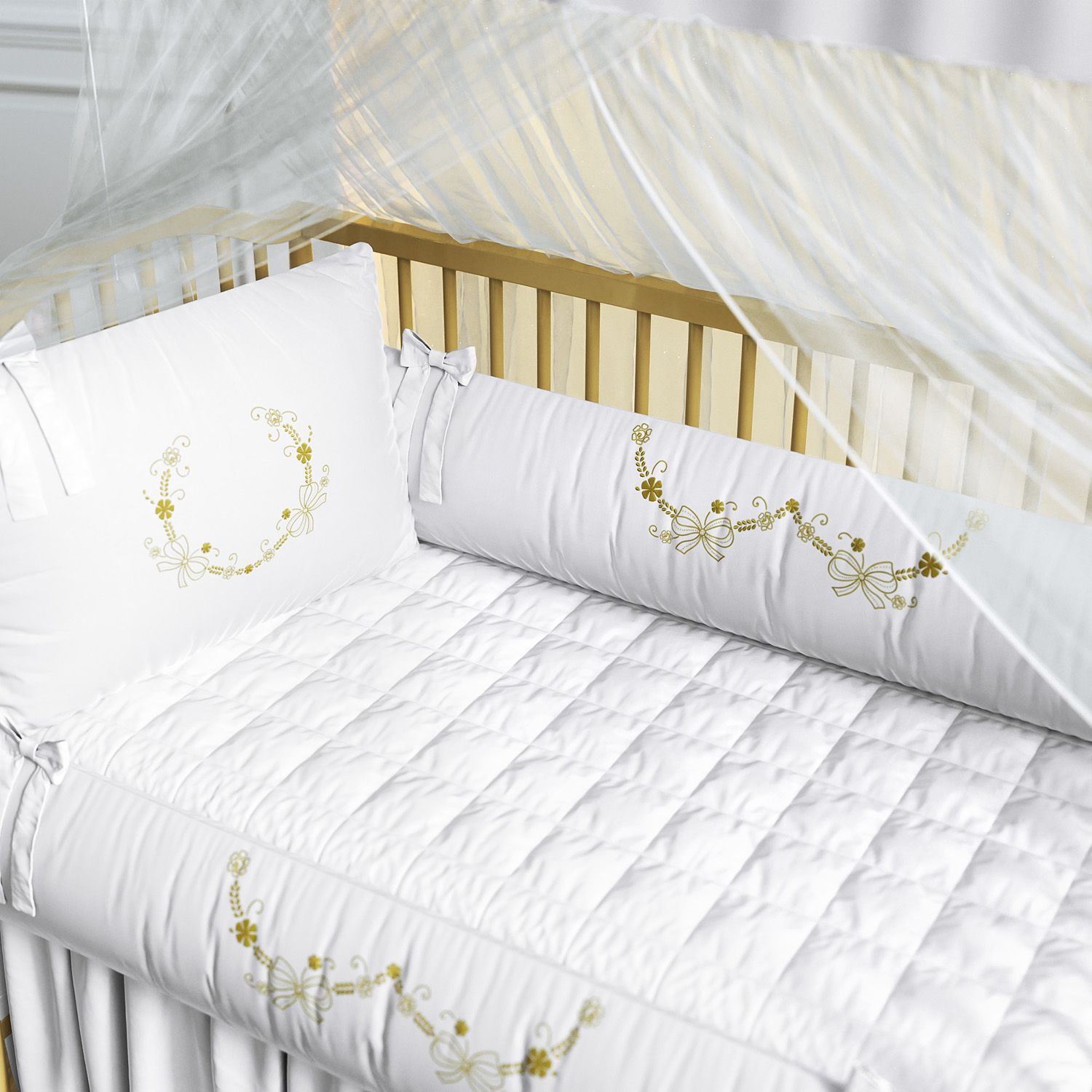 Kit Berço Arabesco Branco e Dourado